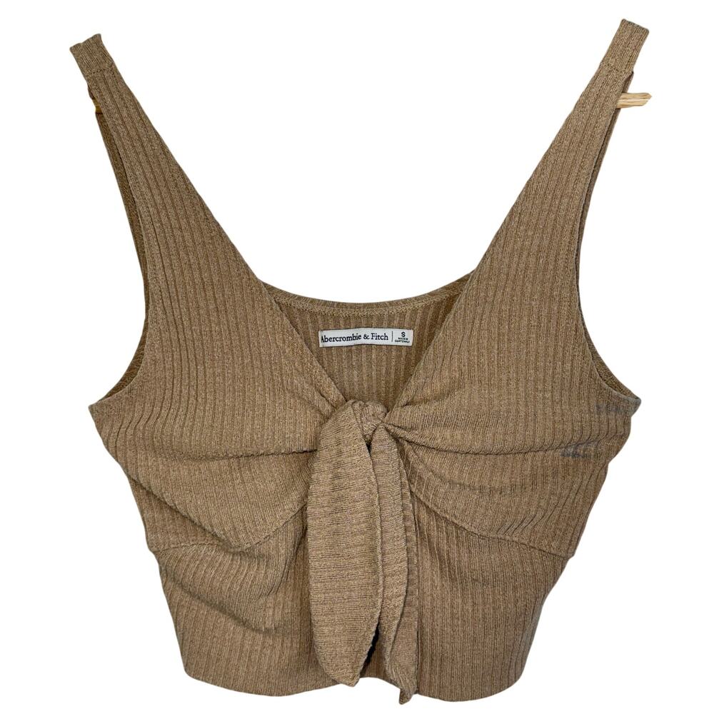 Abercrombie & Fitch Brown Ribbed Knit Tie Front Crop Top Cropped Tank Top Size S
